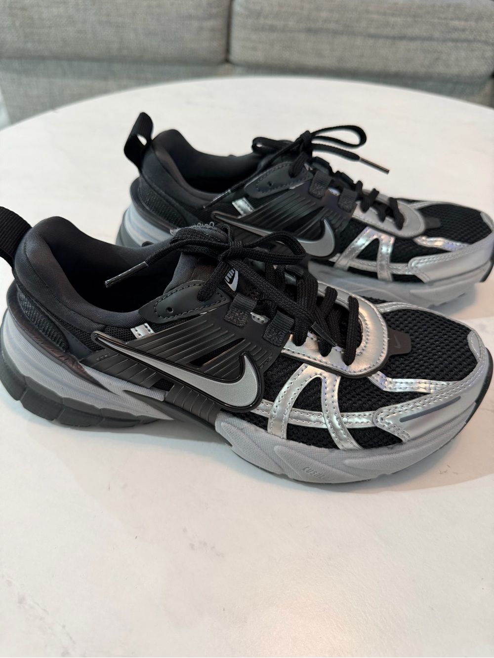 Nike Womens V2K Run Black and Silver Athletic Sneakers Shoes